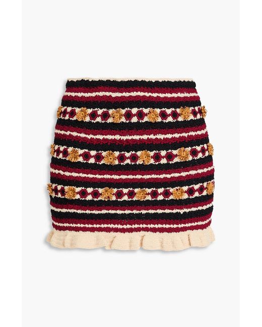 Claudie Pierlot Red Ruffled Crochet-knit Mini Skirt