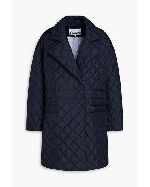 Ganni Blue Oversized Quilted Padded Shell Coat
