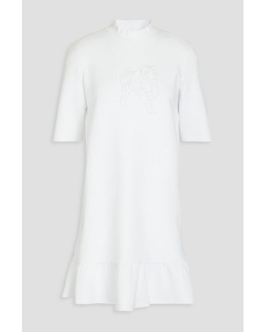 Emporio Armani White Embroidered Cotton-blend Jersey Mini Dress