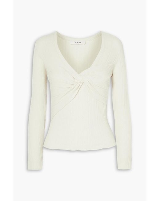 FRAME White Twist-front Ribbed Jersey Top