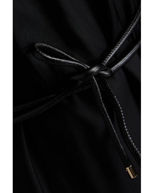 Zimmermann Black Faux Leather-trimmed Satin Midi Dress