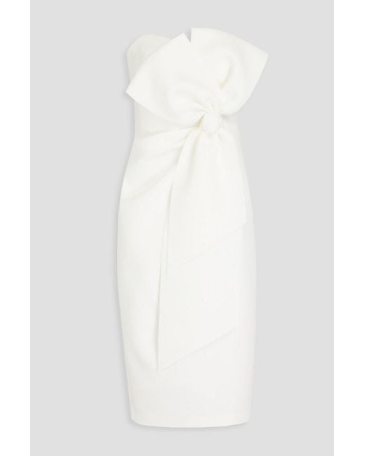 Badgley Mischka White Strapless Bow-detailed Scuba Dress