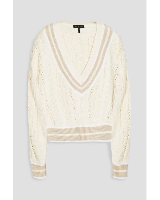 Rag & Bone White Brandi Striped Cable-knit Cotton-blend Sweater