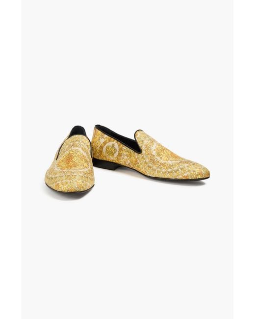 Versace Yellow Printed Twill Loafers for men