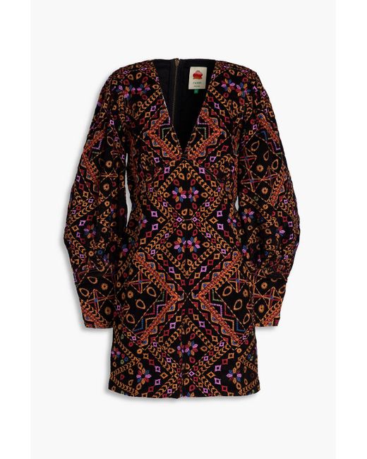 Farm Rio Embroidered Cotton-Corduroy Mini Dress