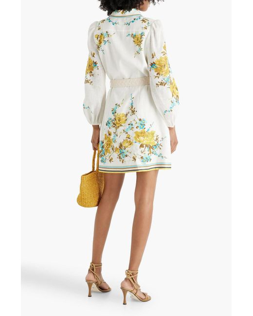 zimmermann belted floral-print linen mini shirt dress ZIMMERMANN floral-print Belted Mini Dress | Pink