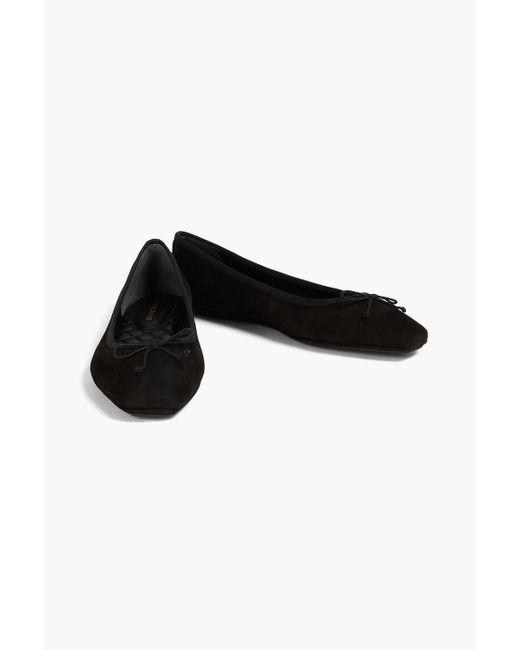Veronica Beard Black Beatrix Bow-detailed Suede Ballet Flats