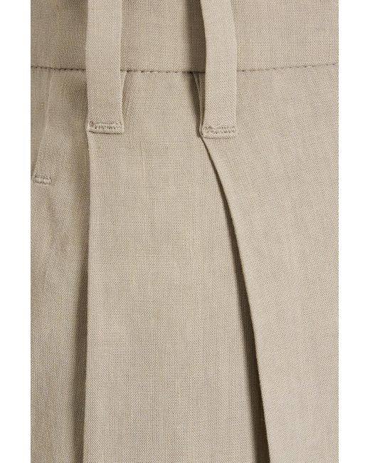 Brunello Cucinelli White Bead-embellished Linen-blend Tapered Pants