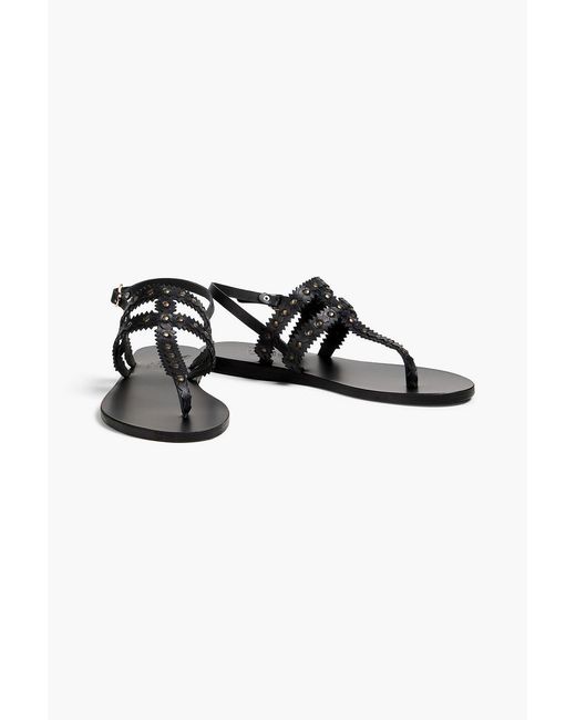 Ancient Greek Sandals Black Vesta Studded Leather Slingback Sandals