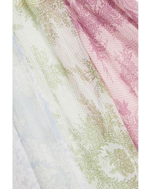 Zimmermann Pink Gathered Floral-print Silk-crepon Mini Dress