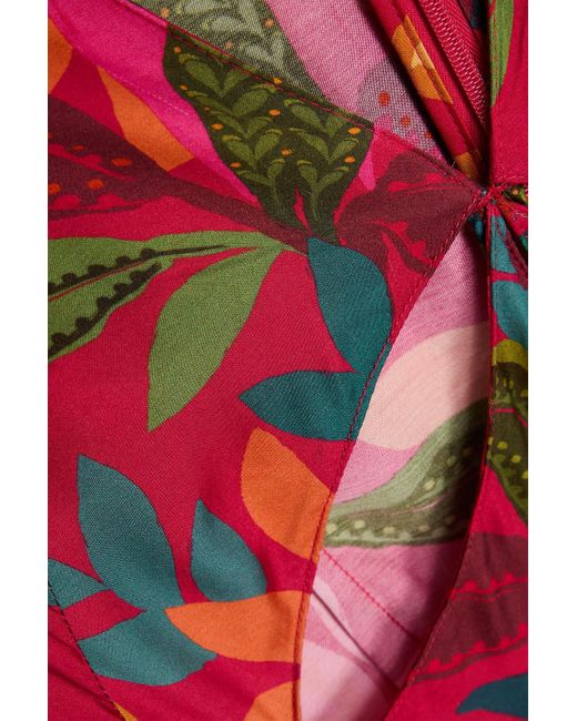 Farm Rio Red Cutout Printed Satin Midi Dress