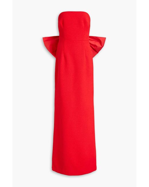 Rebecca Vallance Red Calla Strapless Bow-embellished Cloqué Gown