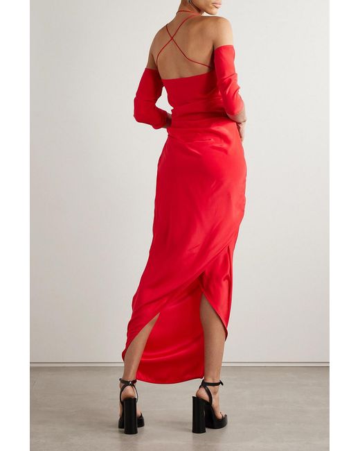 GAUGE81 Red Samaca Cold-shoulder Ruched Silk Maxi Dress