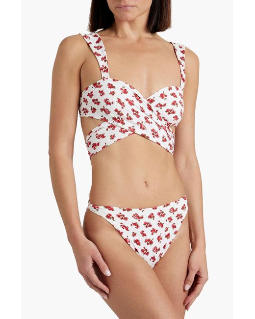 Magda Butrym Pink Tief sitzendes bikini-höschen mit floralem print und rüschen