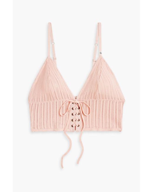LoveStories Pink Dawn Lace-up Pointelle-knit Bralette