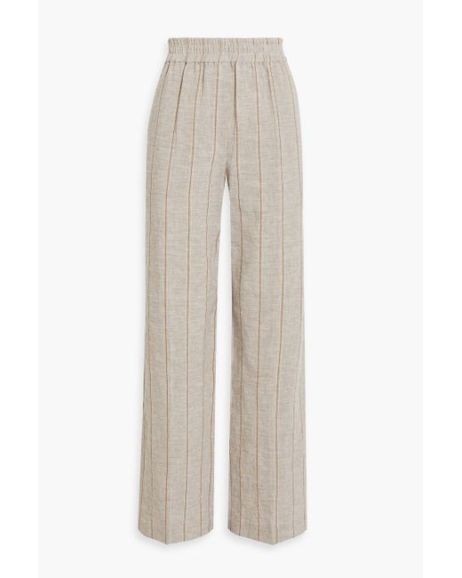 Brunello Cucinelli White Metallic Striped Linen Wide-leg Pants