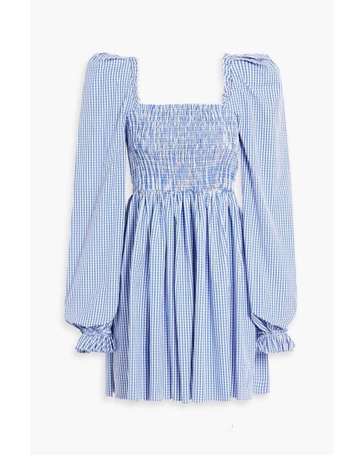 The Vampire's Wife Blue Shirred Gingham Cotton Mini Dress