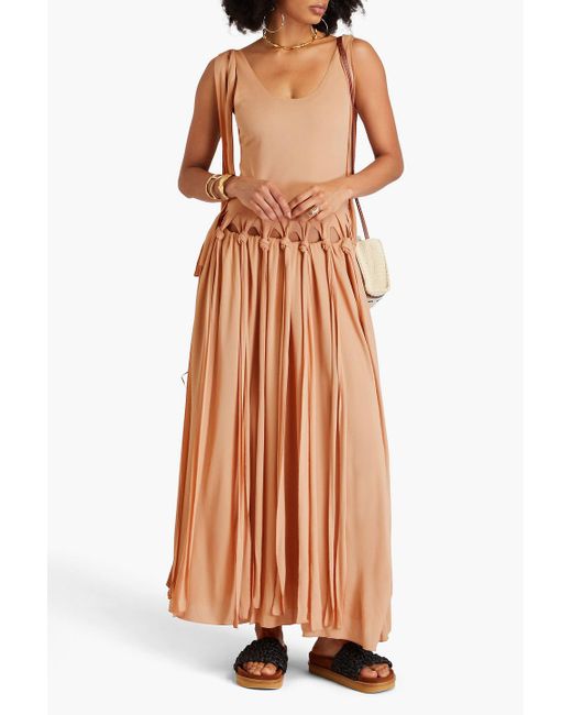 Chloé Orange Fringed Knitted Crepe Midi Dress