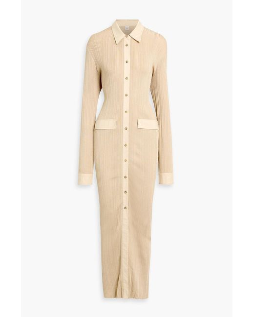 Totême  Natural Poplin-trimmed Ribbed-knit Maxi Dress