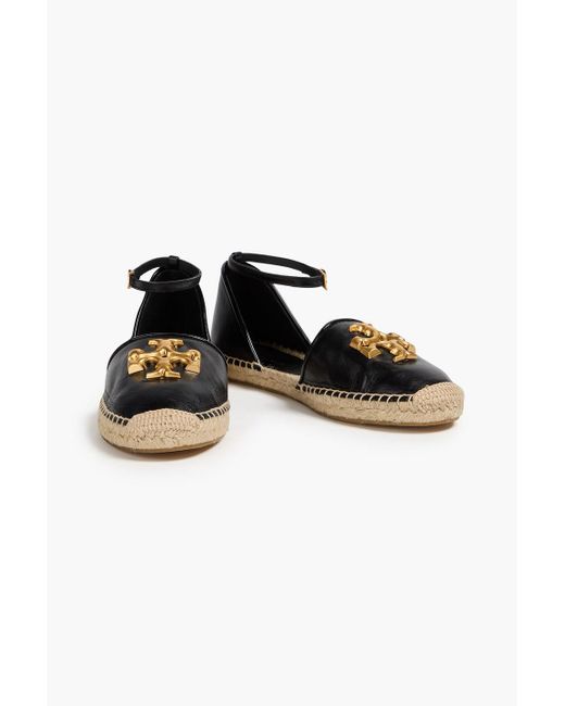Tory Burch Black Eleanor Embellished Leather Espadrilles