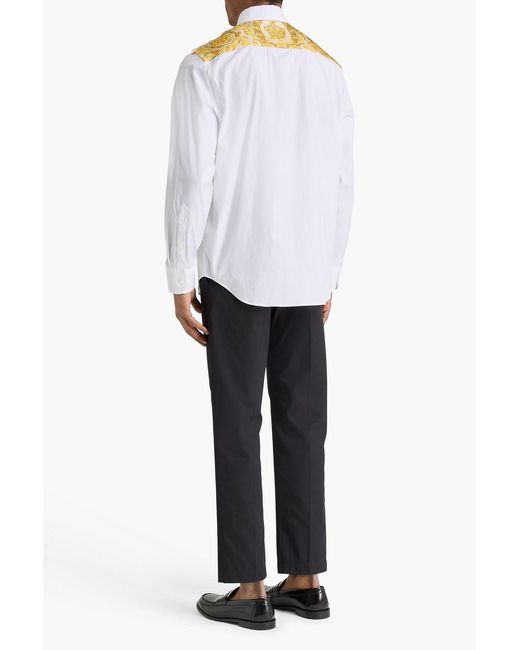 Versace White Printed Twill-Paneled Cotton-Poplin Shirt for men