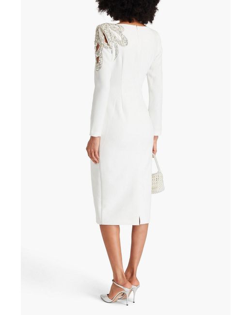 Badgley Mischka White Embellished Stretch-crepe Midi Dress