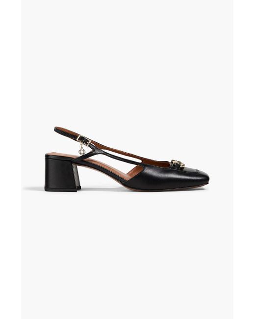 Maje Black Chain-embellished Leather Slingback Pumps