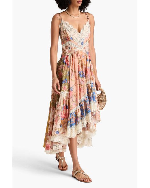 Zimmermann White Lace-trimmed Floral-print Cotton Maxi Dress