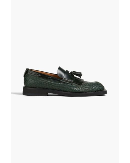 Emporio Armani Black Tasseled Woven Leather Loafers for men