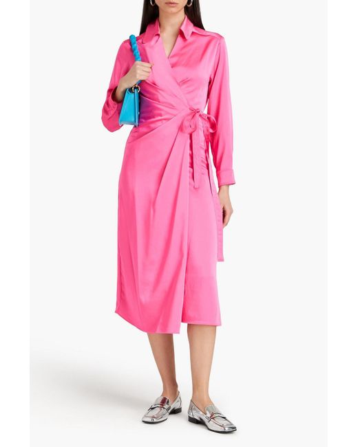 Claudie Pierlot Pink Draped Satin Midi Wrap Dress