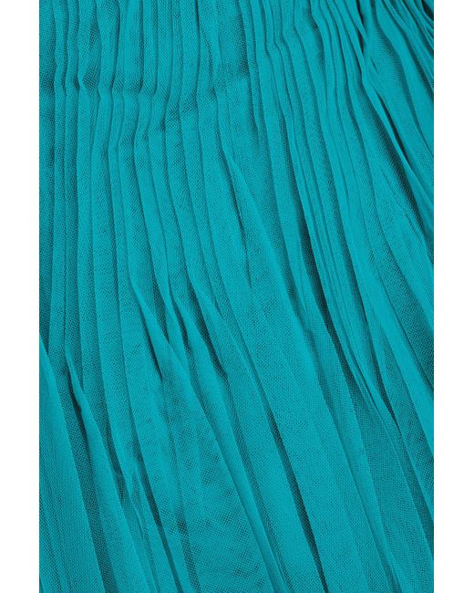 Zac Posen Blue One-shoulder Pintucked Tulle Midi Dress