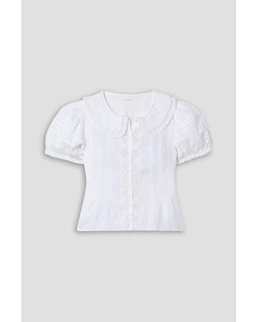 Doen White Bernadine Crochet-trimmed Pintucked Ramie Top