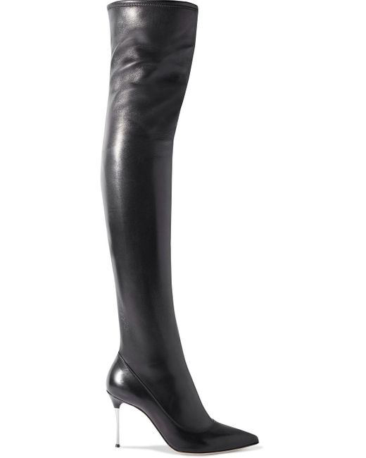 Sergio Rossi Black Godiva Steel Stretch-leather Over-the-knee Boots
