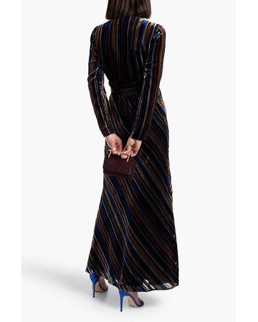 Diane von Furstenberg Black Jareth Striped Devoré-velvet Maxi Wrap Dress