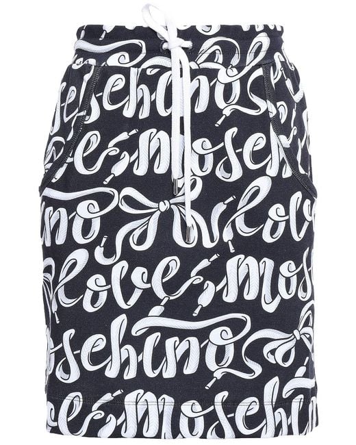Love Moschino Black Printed French Cotton-Terry Mini Skirt