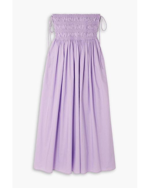 Matteau Purple Shirred Cotton-poplin Maxi Skirt