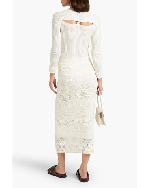 FRAME White Crochet-knit Midi Pencil Skirt