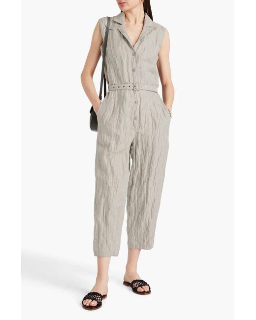 Gentry Portofino White Cropped Crinkled Cotton-blend Twill Jumpsuit