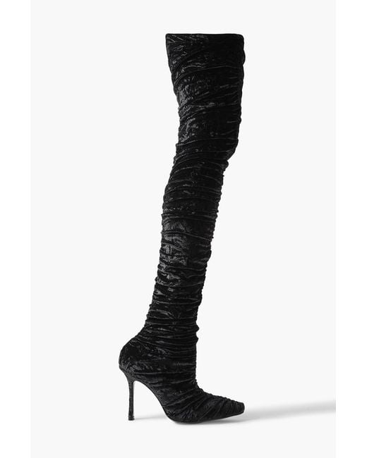 Jimmy Choo Black Lotta 100 Ruched Crushed-Velvet Over-The-Knee Boots