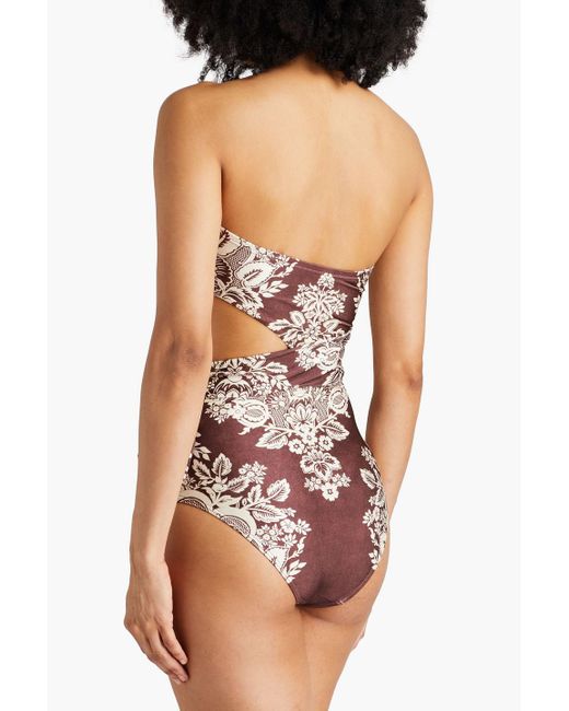 Zimmermann Pink Bandeau-badeanzug mit floralem print, knotendetail und cut-outs