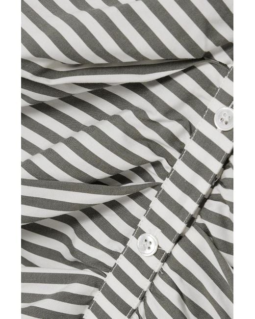 Veronica Beard Gray Ruched Striped Cotton-blend Poplin Shirt Dress