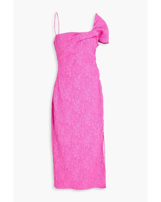 Stine Goya Pink Sgannete One-Shoulder Cotton-Blend Jacquard Midi Dress