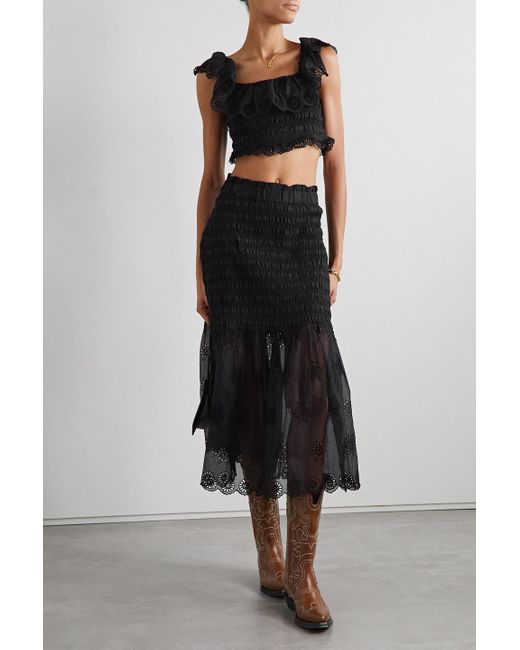 Sea Black Blaine verkürztes oberteil aus baumwolle mit lockstickerei und raffungen