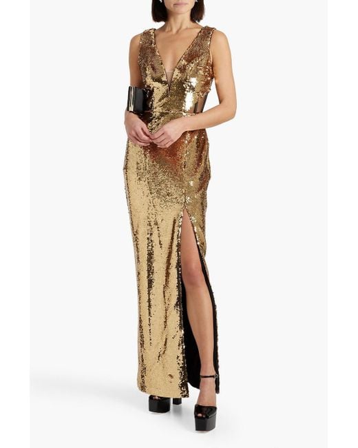 Marchesa Metallic Tulle-paneled Sequined Chiffon Gown