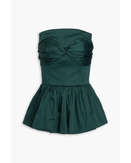 TOVE Green Tamie Strapless Cotton-blend Sateen Peplum Top