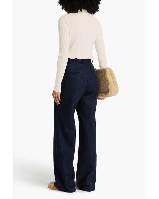 Another Tomorrow Natural Ribbed Merino Wool-blend Polo Sweater