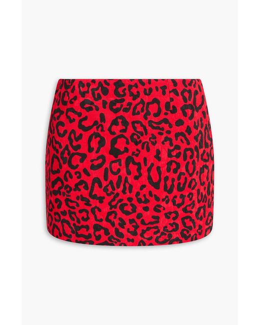 Dolce & Gabbana Red Leopard-Print Cotton-Blend Brocade Mini Skirt