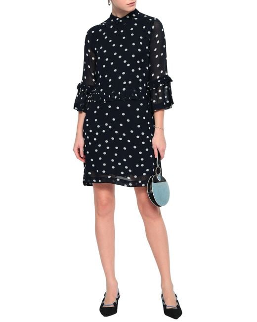 Ganni Marceau Ruffle trimmed Polka dot Georgette Mini Dress Midnight Blue Lyst Canada