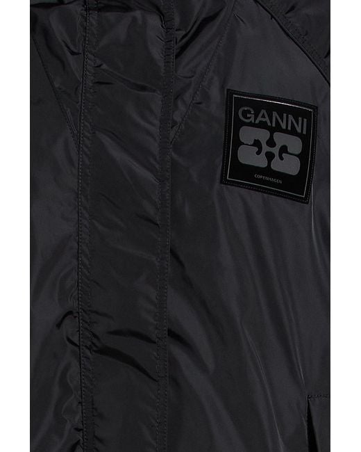 Ganni Black Shell Hooed Jacket