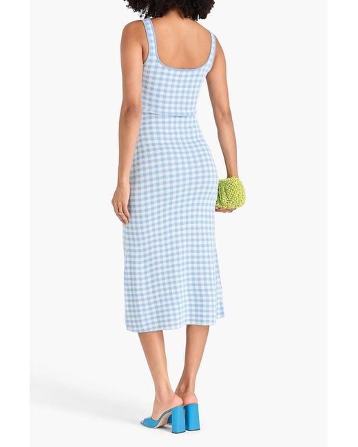 Staud Blue Katie Checked Stretch-Knit Midi Dress